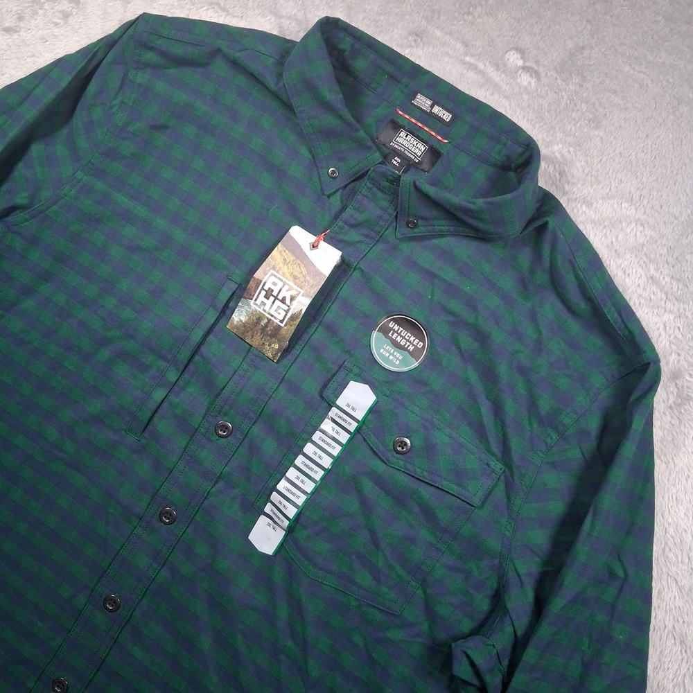 Alaskan Hardgear Boar's Nest Shirt Mens 2XLT Green Plaid Flannel Untucked Length